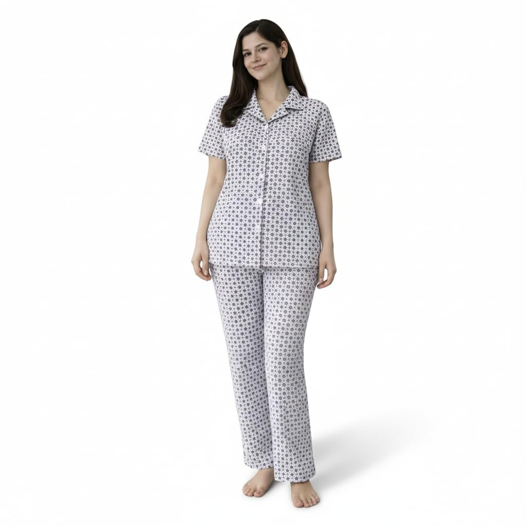 thisha Women Cotton Pyjama Set Nightwear | Printed Half Sleeve Top & Pajama | Soft & Comfortable Sleepwear Coordinated Outfit-picture-14