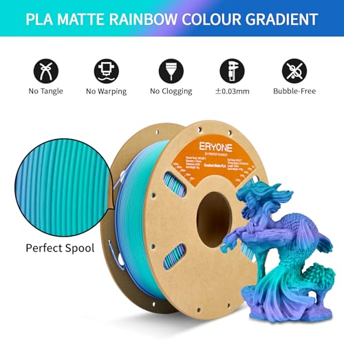 Image of ERYONE Matte Gradient Rainbow 3D Printer PLA Filament 1.75 + /- 0.03mm, Matte Multicolor Filament PLA 1KG(2.2LBS) Spool, Dreamland (Blue Green Purple)