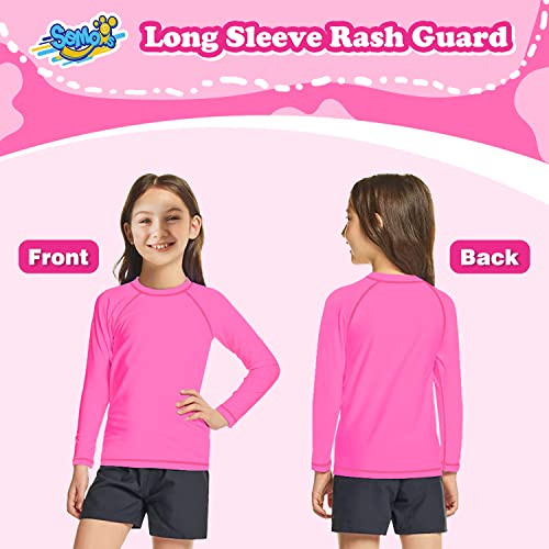 Girls Rash Guard Neon Pink Swim Shirt Long Sleeve for Toddler Kids 9-10Y Rashguard Water Swimwear UPF+ 50 Swimming Shirt3