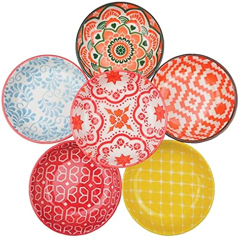 Dipschalen Porzellan,Saucenschälchen,Tapas Schalen,Snackschalen Set 6er,Snackschalen & Dipschalen Ø9.8cm Boho Sojasauce Schälchen für Sushi,Snack 70ml Cover