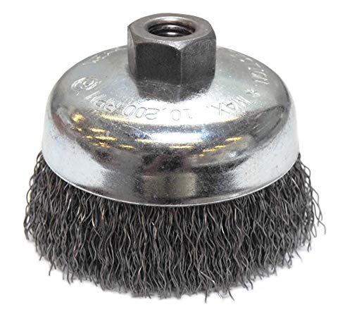 Image of Weiler 36036 Vortec Pro 4 inch Crimped Wire Cup Brush, .020 inch Steel Fill, 5 /8 inch-11 UNC Nut, Made in the USA