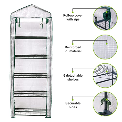 BRAMBLE 5-Lagen Mini Tuinkas, Kweekkas, Broeikas voor Binnen en Buiten met 5 Planken, Stalen Frame en Versterkt PVC… - Image 4