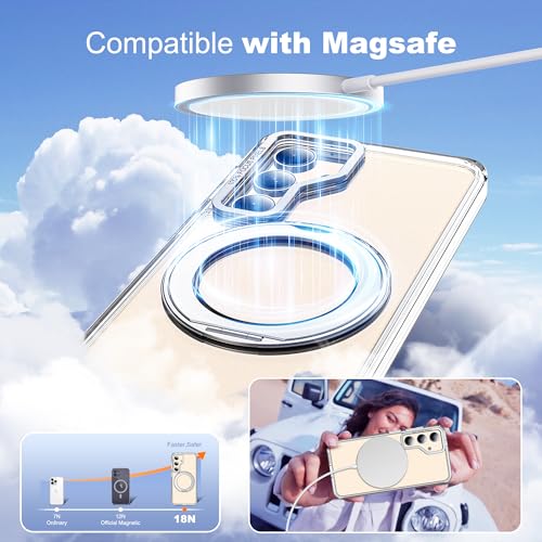 Image of Compatible with Samsung Galaxy S24 Plus Case with 360Rotatable Magnetic Ring Stand Compatible with Mag-Safe Military Protection Shockproof Transparent Phone Case for Galaxy S24+,Clear