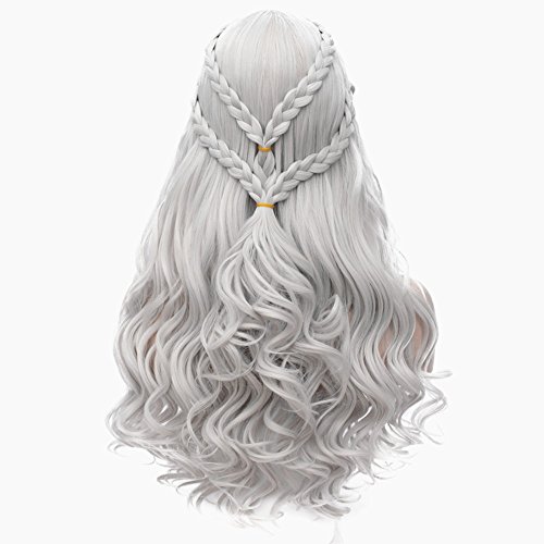 Daenerys Targaryen Addison Cosplay Wig for Game of Thrones Long Curly Hair Wig Khaleesi Halloween Costumes (Silver Grey) BU121S