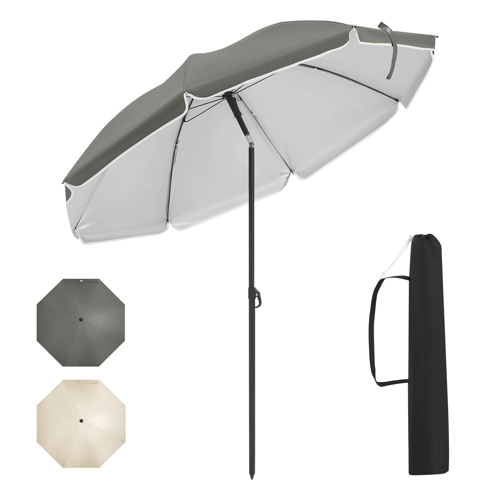 WOLTU Sonnenschirm Balkon Ø135cm, UV-Schutz Strandsonnenschirm UPF 50+, Höhen- und Neigungsverstellbar, Tragetasche, Runder Gartenschirm für Balkon, Garten, Strand, Dunkelgrau