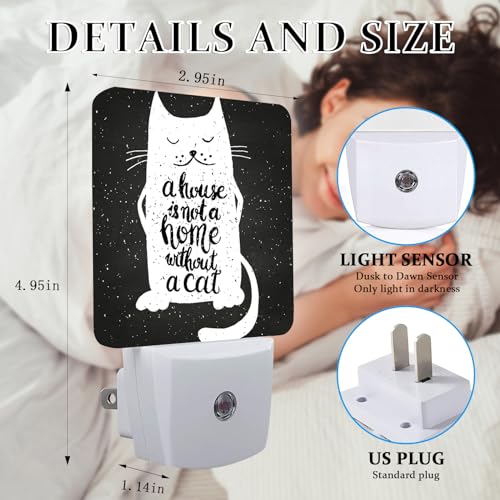 Image of Funny Cat Meow Night Light, Plug-into Wall Cat Lover Nightlight Lamp with Dusk to Dawn Sensor, Led Lamp 0.5W Energy Efficient for Boys Girls Adults Home Decor