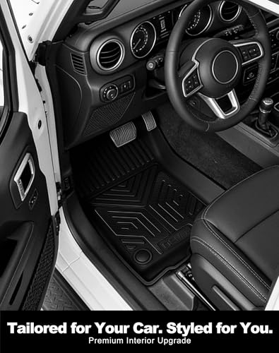 Image of Premium Color TPE Floor Mats for Jeep Wrangler JL 2018-2026 4 Door Gas /MHEV Type (Not Fit for JK or PHEV) | Carbon Fiber Wing Design | All-Weather Car Floor Liners Full Set 1st & 2nd Row Mats