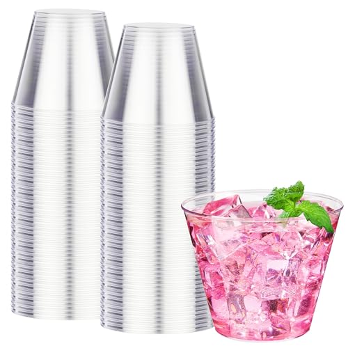 RACETOP 9 oz Clear Plastic Cups 100 packs Disposable Plastic Party Cups Tumblers Cocktail Cups Perfect for Parties Wedding and Events