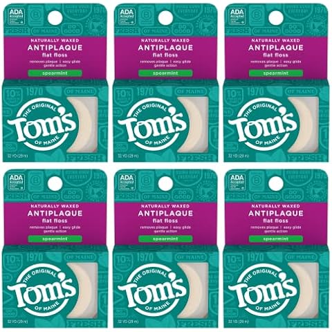 Tom's of Maine Naturally Waxed Antiplaque Flat Dental Floss, Spearmint, 32 Yards 6-Pack Cover