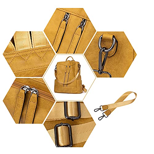 Bromen Backpack Purse For Women Leather Anti-Theft Backpack Fashion College Shoulder Handbag Yellow #TOP4