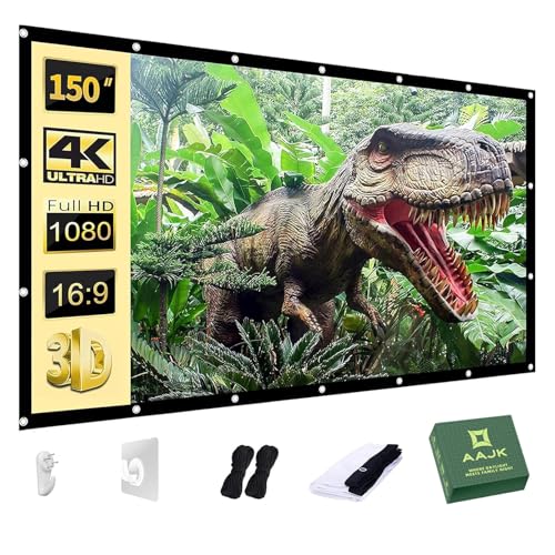Image of AAJK Projector Screen 150 inch, Washable Projector Screen 16:9 Foldable Anti-Crease Portable Projector Movies Screen for Home Theater Outdoor Indoor Support Double Sided Projection