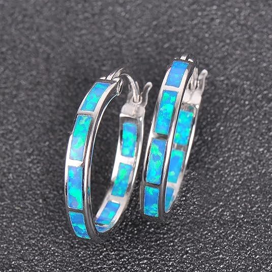 925 Sterling Silver Hoop Earring, Opal Small Hoop Earring for Women, Hypoallergenic Jewelry Cubic Zirconia Huggie Hoop Earrings Blue2