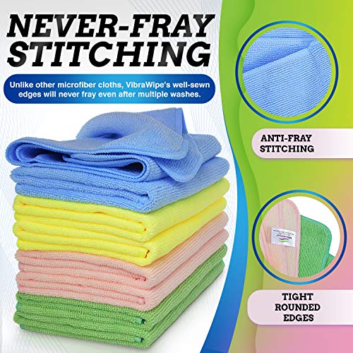 Vibrawipe Microfiber Cleaning Cloth, Large Size 14.2 X 14.2 Inches, 8-Pack, Thick And Large All Purpose Cleaning Towel, Microfiber Cloth, Cars, Glass, Window, Machine Washable, Lint-Free #TOP3