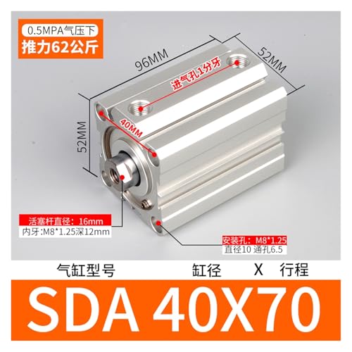 Vérin pneumatique mince SDA40x70 compact et robuste à double effet