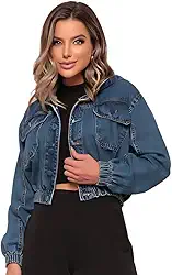 Jaqueta Jeans Feminina com capuz Bomber Elástico barra Lavagem marmorizada