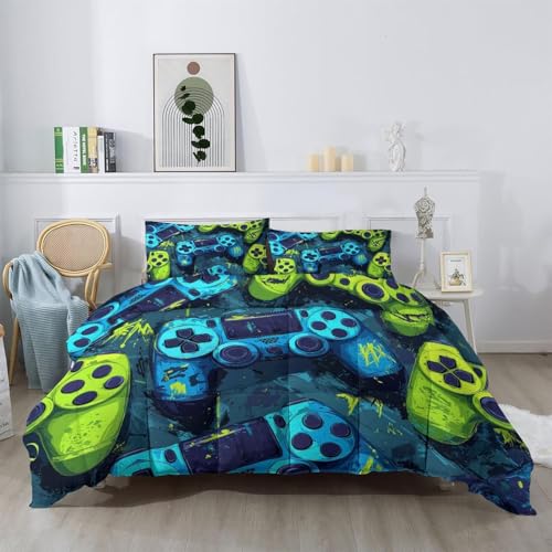 Edredon Cama 135 Mandos de videojuegos Edredón Nordico Adulto sin Funda Reversible Verde azulado Estampado Suave Ligero Transpirable Duvet 220x220 cm incluye 2 fundas de almohada 50x75 cm YUe2308