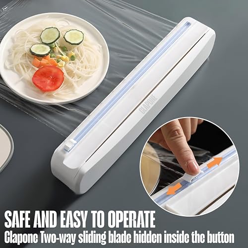 Image of CLAPONE Plastic Wrap Dispenser with Cutter & Aluminum Foil Organizer - Refillable Cling Film and Food Wrap Dispenser with Sharp Sliding Cutter Kitchen Utensil Plastic Wrap and Aluminum Foil Dispenser