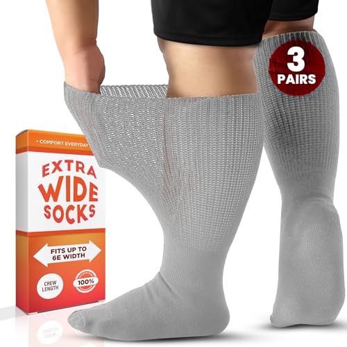 Wide Calf Socks, Women and Men's Wide Socks, Extra Wide Socks, Diabetic Socks for Men and Women, Loose Fit Socks - 3 Pairs