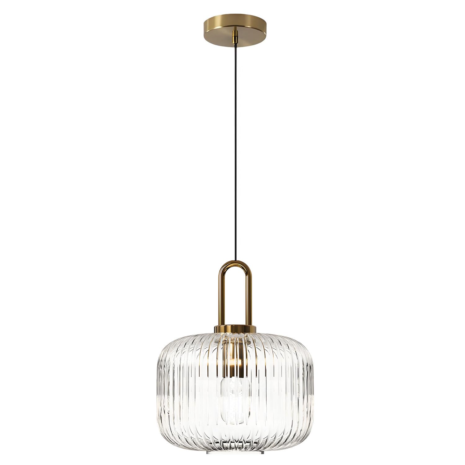 Abinlina Industrial Gold Metal Finish Clear Glass Pendant Light Fixture - Adjustable Hanging Lamp for Dining Room, Living Room, Hallway, and Kitchen Island(10.2"x12.6")