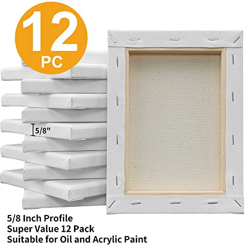 Image of FIXSMITH Stretched Canvas- 6x8 Inch, Bulk Pack of 12, White Blank Canvases for Painting, Primed,100% Cotton,5 /8 Inch Profile of Super Value Pack for Acrylics,Oils & Other Painting Media.