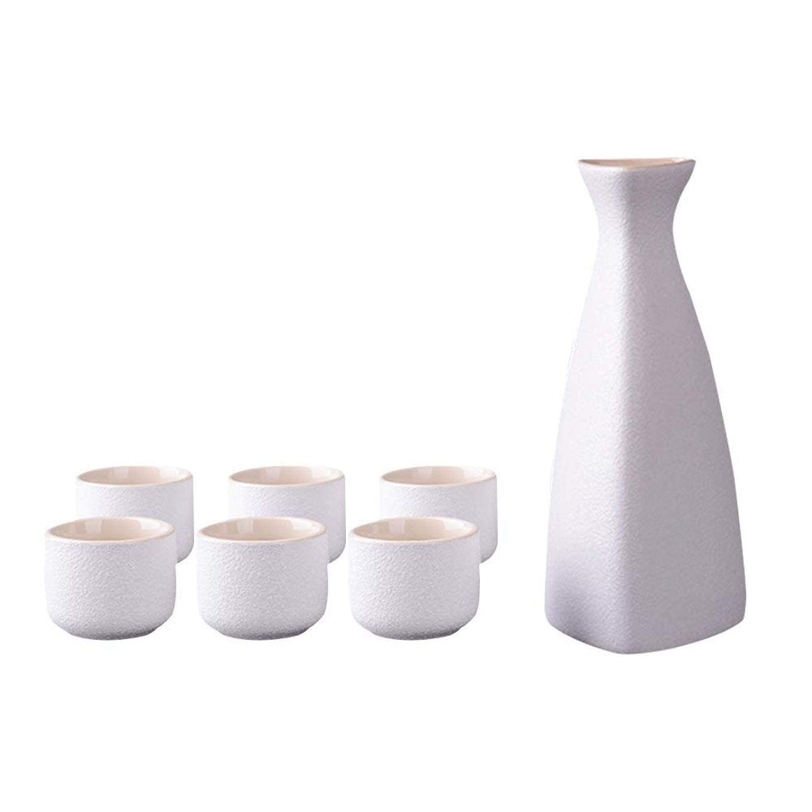 SePkus Service à saké Japonais, Tasse à saké Traditionnelle, Design Peint à la Main, poterie en Porcelaine, Artisanat en céramique, Verres à vin, Tasses 7 pièces, Blanc, Rond (Rond Blanc)