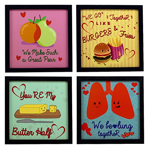 Indianara 4 Piece Set Of Framed Wall Hanging QUIRKY LOVE ART (1080) Decor Art Prints 8.7 Inch X 8.7 Inch Without Glass