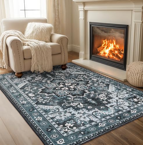 Rugflix 3x5 Area Rugs Machine Washable, Dark Navy Blue Carpet