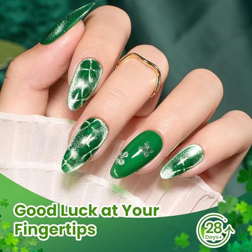 Image of Beetles Green Spirit Cat Eye Gel Nail Polish Set, 6 Colors Glitter Green | Lime Emerald Olive Glitter Gel Polish Kit Magnetic Shine Soak Off UV Manicure Gift for Women