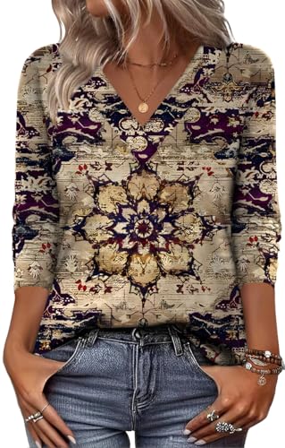 Zeagoo Blouses for Women Dressy Casual Floral V Neck Long Sleeve Shirts Tops to Wear with Leggings
