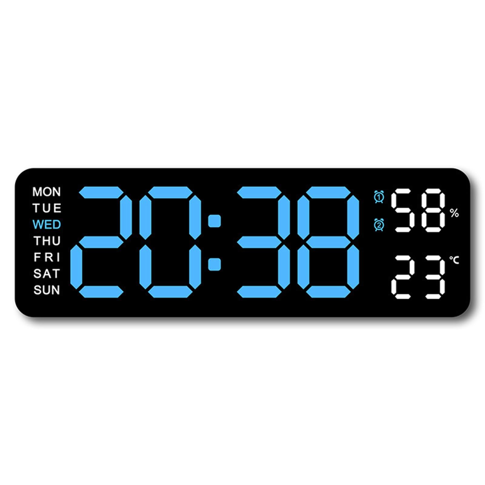 IUYIXWFP Digital Wall Clock, Digital Clock Large Display with Remote Control, Corded LED Alarm Clocks with Date, Week, Temp, Humidity, Auto DST, Countdown,E
