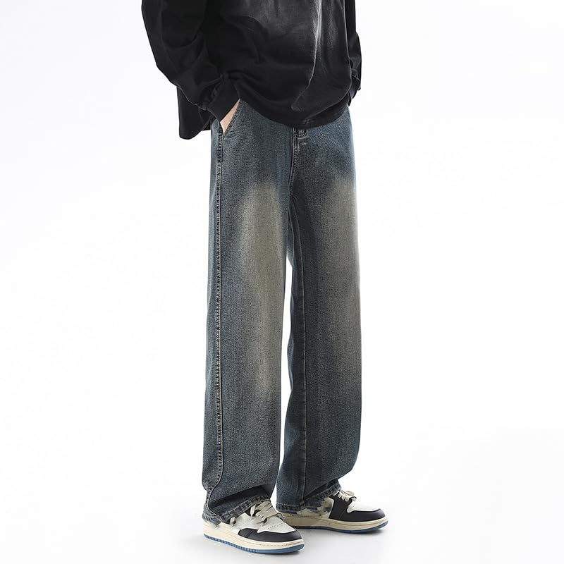 Men's Denim Pants Black Straight Leg Loose Jeans4