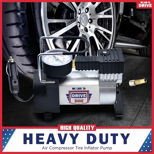 Image of Tire Inflator Portable Air Compressor - 12V DC Air Pump for Car Tires, 150 PSI Electric Air Pump with Tyre Pressure Gauge - Corded Silver by WE LOVE TO DRIVE