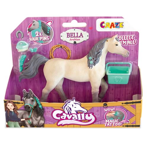 Cavally Box Set Bella - Pferde Spielzeug zum Sammeln, realistische Pferdefigur mit Zubehör & Spezialeffekten, Araber-Pferd Spielzeug Mädchen