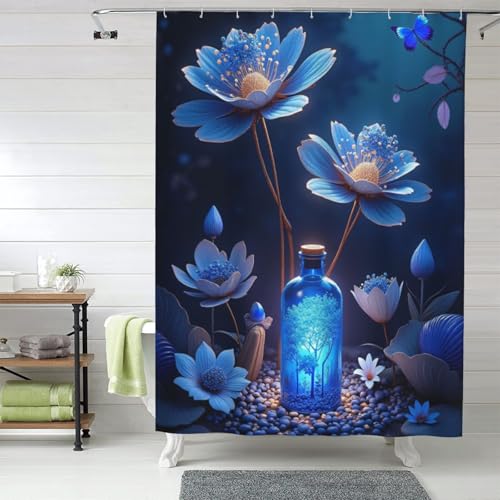 Rideau de douche tissu n°147 motif fleur papillon 152x183 cm - 2