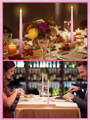 Image of Funtery 48 Pcs Flameless LED Taper Candles Battery Operated Candles Bulk Realistic LED Candlesticks Flickering for Wedding Church Party Home Decor(Pink,11 Inch,Classic Style)