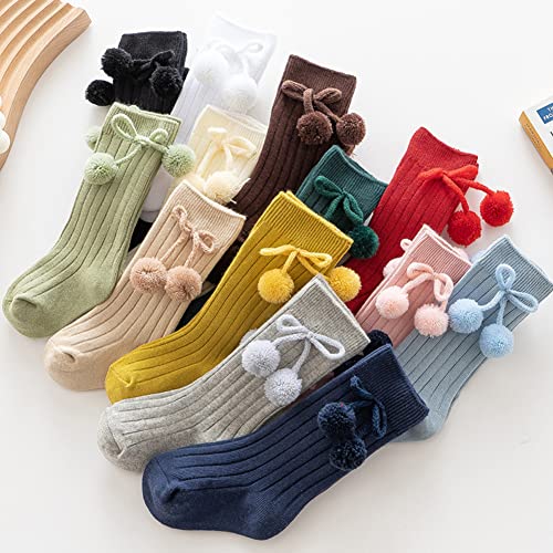 2 Pairs Baby Boys Girls Knee High Socks with Pompom Long Stockings Infant Toddler Cotton Socks2