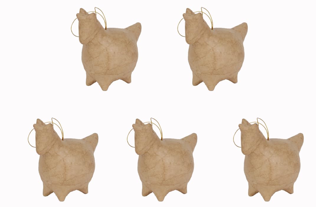 Décopatch NO045Cpack - Un Lot de 5 licornes Boule à suspendre et à décorer en Papier mâché brun - 11,5x6x11 cm
