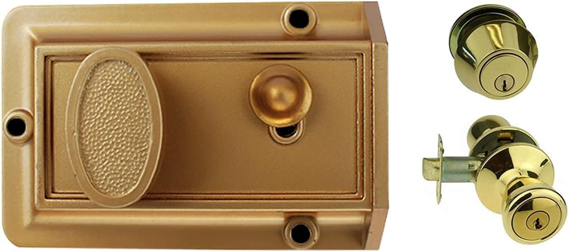 NU-SET Lock | Heavy Duty Night Latch and Economic Contractor Lockset| Entry Door Lock with Single Cylinder Deadbolt (Bronze & Brass)