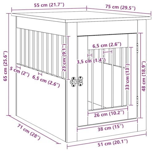 vidaXL Hundekäfig im Möbelstil, Abschließbar Hundebox mit Tür, Hundehütte Beistelltisch mit 2-in-1-Funktion, Hundehaus Haustierkäfig, Weiß 55x75x65 cm Holzwerkstoff
