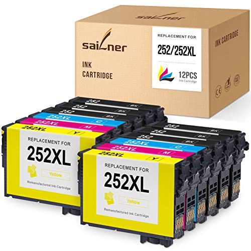 Hottest Sale SAILNER Remanufactured Ink Cartridge Replacement for Epson 252 XL 252XL use with Workforce WF-7720 WF-3640 WF-3620 WF-7620 WF-7210 WF-7610 WF-7110 WF-7210 WF-7710 (Black Cyan Magenta Yellow, 12-Pack)