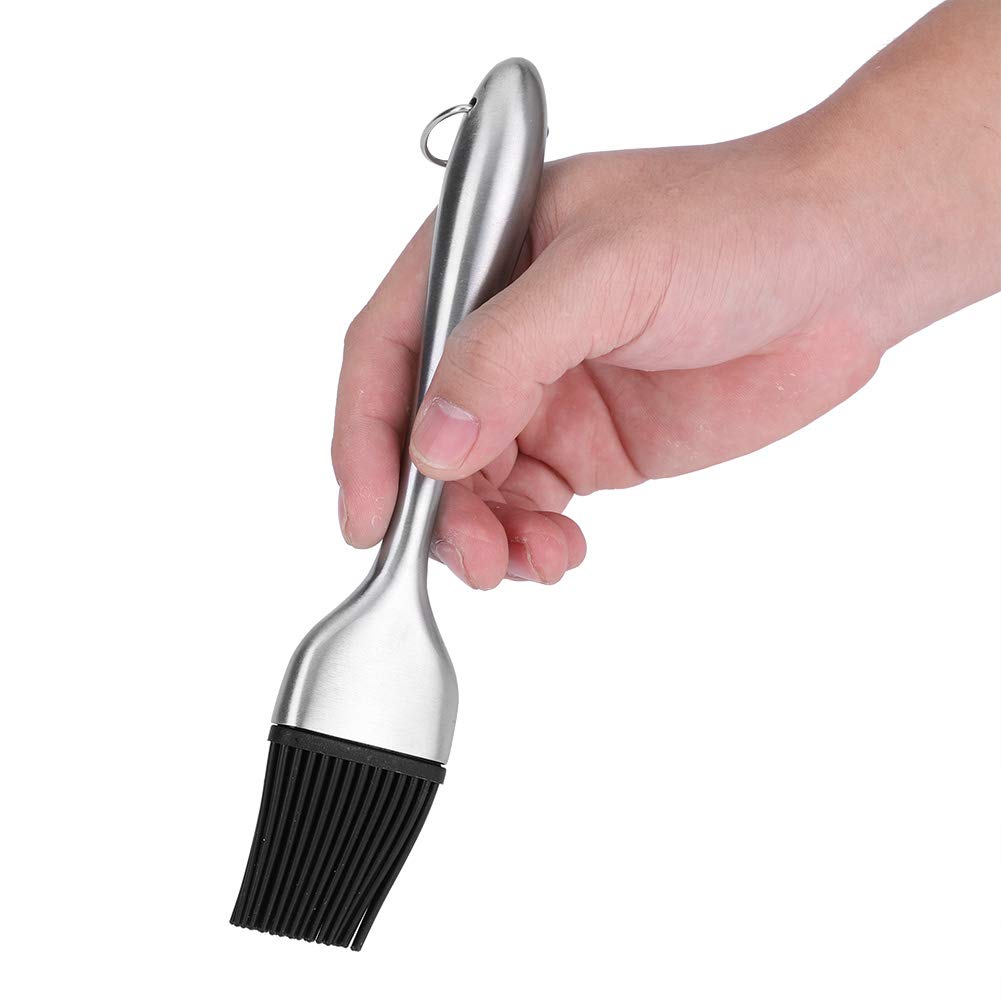 Food Brush, Stainless Steel Handle Silic1 Basting Barbecue Oil Brush BBQ Roasting Tool for Kitchen (Straight Handle 20cm)