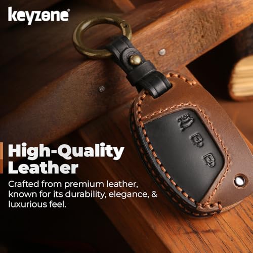 Image of Keyzone dual leather key cover for Hyundai Exter, i20, Creta, Venue, Tucson, Alcazar, Grand I10, Aura, Xcent flip key