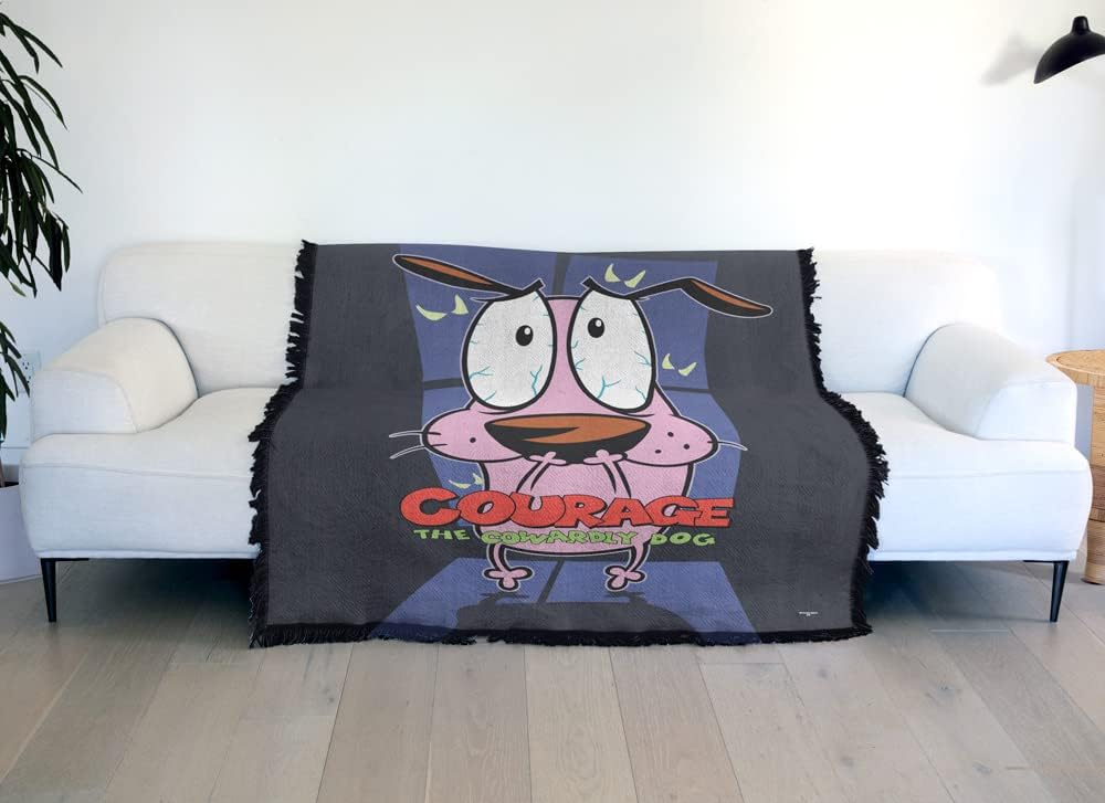 LOGOVISION Courage The Cowardly Dog Blanket, 50"x60" Window Woven Tapestry Cotton Blend Fringed Throw