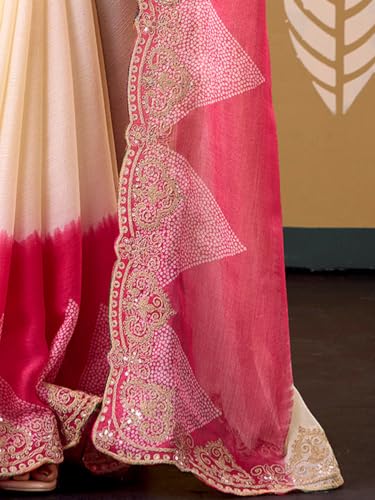 Image of SIRIL Women's Chiffon Bandhani Printed Saree, Sequence Embroidery Border