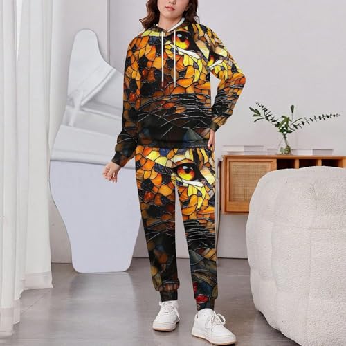 Boys Girls Sweatshirt Set Kid 2 Piece Pullover Hoodie Jogger Sweatpants, Leopard Stained Glass Art2