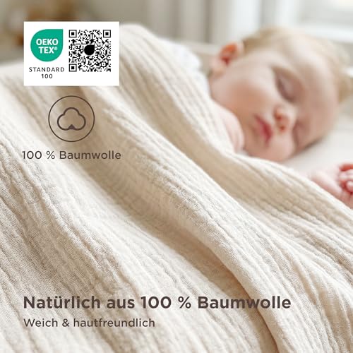 Image of BEDSURE Muslin Bed Linen 135 x 200 cm 4-Piece Beige 80 x 80 cm Pillow Oeko-Tex | 100% cotton bed linen sets, 2 duvet covers 135 x 200 cm and 2 pillowcases 80 x 80 cm, with zip, soft, breathable
