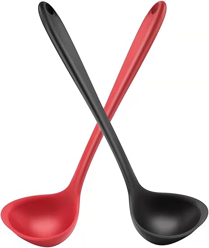 Armrouns Juego de 2 cucharones de silicona de 12 pulgadas, cucharas de sopa de mango largo sin costuras y antiadherentes, resistentes al calor,