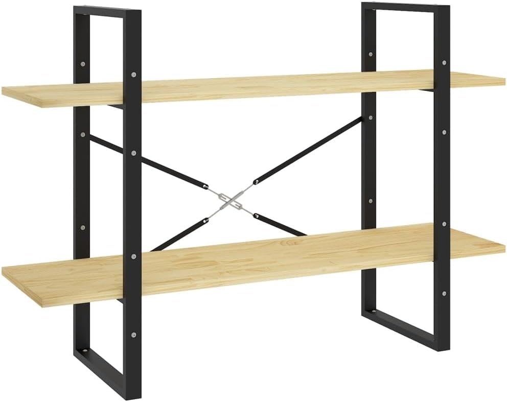 vidaXL Book Cabinet Untreated Pine Wood and Black Metal