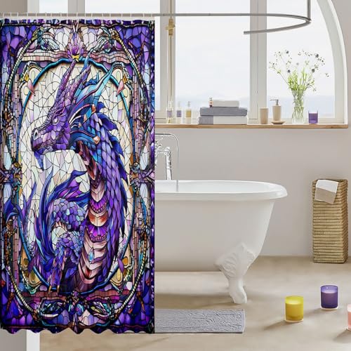 Rideau de douche pour enfants dragon occidental patchwork violet abstrait trippy