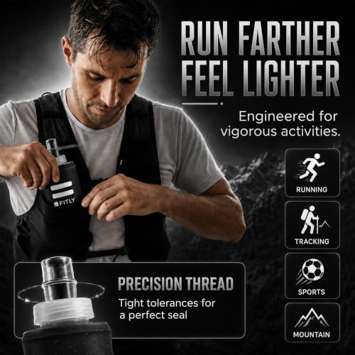 Image of FITLY 5 oz - 150ml (F1B) Soft Water Bottle Shrink As You Drink Soft Flask for Hydration Pack Folding Water Bottle Ideal for Running, Hiking, Cycling, Climbing & Rigorous Activity, Black